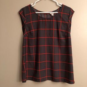 Cap Sleeve Grey Blouse with Red Check